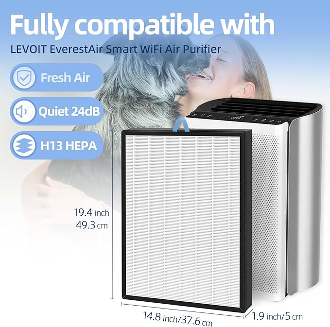 EverestAir Filter Replacement for Levoit EverestAir Air Purifier 2 Pack High-Efficiency Activated Carbon Everest Air Filters Compare to Part # EverestAir-RF
