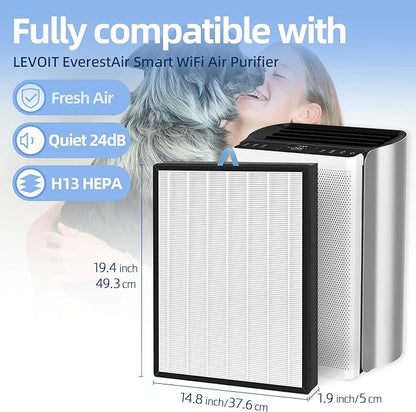 EverestAir Filter Replacement for Levoit EverestAir Air Purifier 2 Pack High-Efficiency Activated Carbon Everest Air Filters Compare to Part # EverestAir-RF