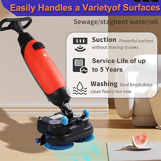 Floor Polisher Commercial, Dual-Brush Rotary Floor Scrubber, Lightweight Electric Floor Cleaner, 360° Rotating Head, Wet Dry Floor Cleaner for Offices & Schools White