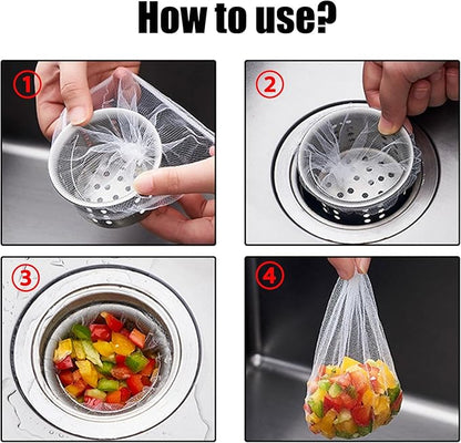 Pine & Linen 200pcs Disposable Mesh Sink Strainers Bags and Storage Box,Elastic Sink Net Strainer Anti-Clogging Filter Bags,Fits Sinks Strainer for Collecting Kitchen Food Waste/Leftover Garbage