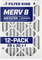 Filter King 28x30x1 Air Filter | 12-PACK | MERV 8 HVAC Pleated A/C Furnace Filters | MADE IN USA | Actual Size: 27.5 x 29.5 x .75"