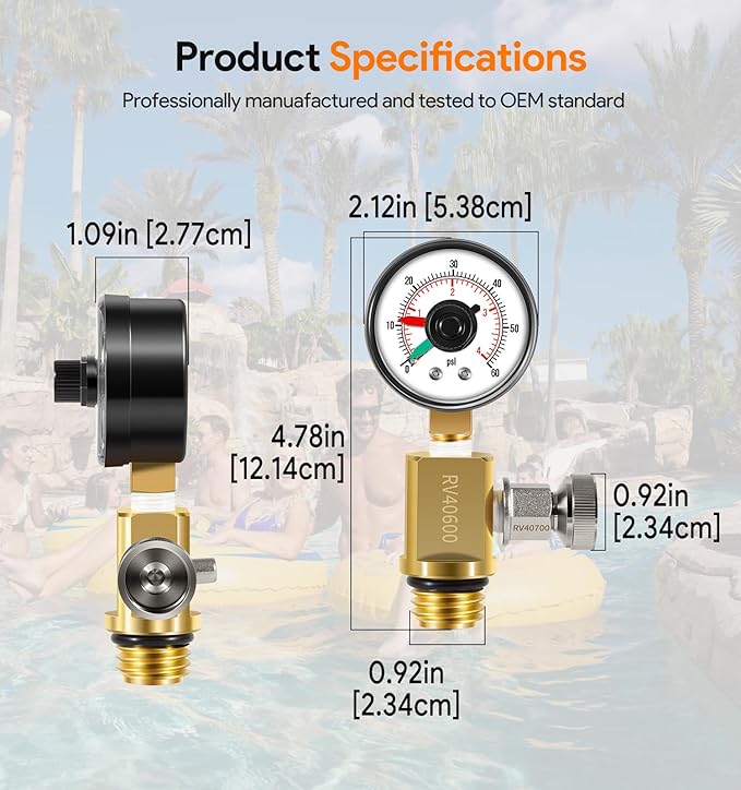 RV40600 98209800 Brass Air Relief Valve with Pressure Gauge, Air Release Valve Replacement Parts For All FNS, FNS Plus, Clean and Clear, Quad DE, Predator, 4000 Series, EasyClean, Warrior Pool Filter