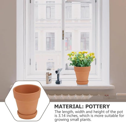 5pcs Red Terracotta Succulent Pots with Drainable Saucers 8x8cm Baked Clay Planting Containers for Indoor and Outdoor Gardening