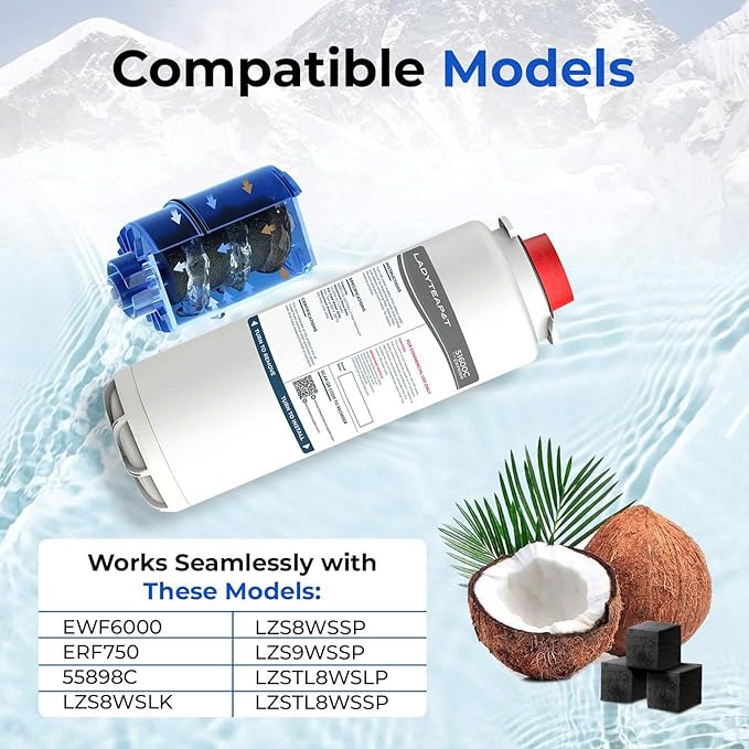 Water Filter Replacement Compatible With Elkay 51600C EWF6000 Bottle Filling Stations, 6000 Gallons/12 Months (No Chip - 3 Pack)