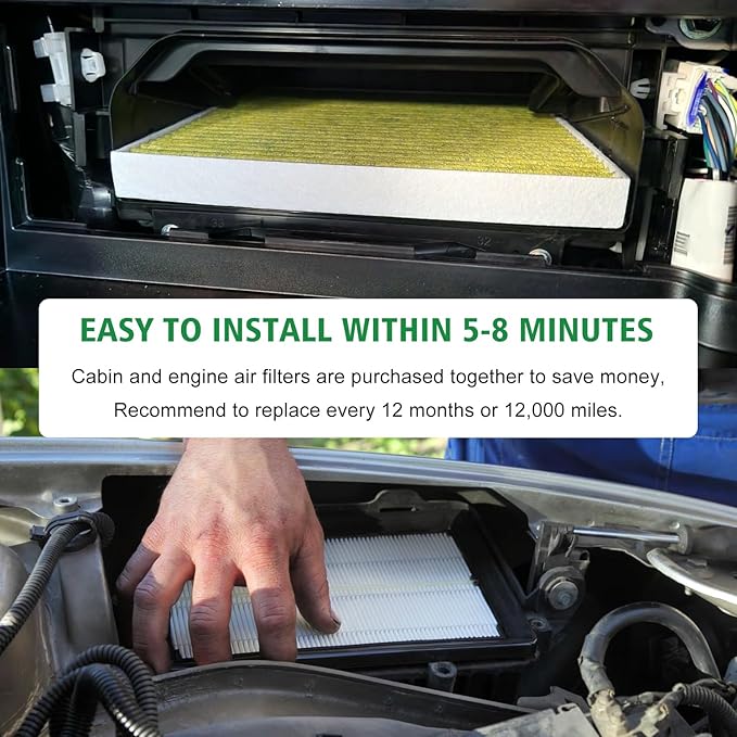 2PCS Cabin Engine Air Filter Kits Fits for CR V CRV CR-V 2.4L 2018-2019, Replacement for CF11182, 80292TF0G01, CA12259, 17220-5PH-A00