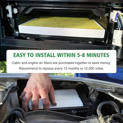 2PCS Cabin Engine Air Filter Kits Fits for CR V CRV CR-V 1.5L 2023-2025, Civic 1.5L 2022-2025, Accord 1.5L 2023-25, Integra 1.5L 2023-25, Replacement for CF11182, 80292-TF0-G01, 17220-64A-A00