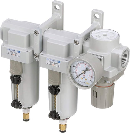 PneumaticPlus SAU430-N06DG-MEP Three Stage Air Drying System Particulate Air Filter, Coalescing Filter, Air Pressure Regulator Combo 3/4" NPT - Metal Bowl, Auto Drain, Bracket, Gauge