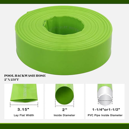 Eastrans 2'' x 25 FT Pool Backwash Hose with 2 Hose Clamps,Extra Heavy Duty Discharge Hose,Drain Hose for Swimming Pool,Super wear-resistant,weather blast,green