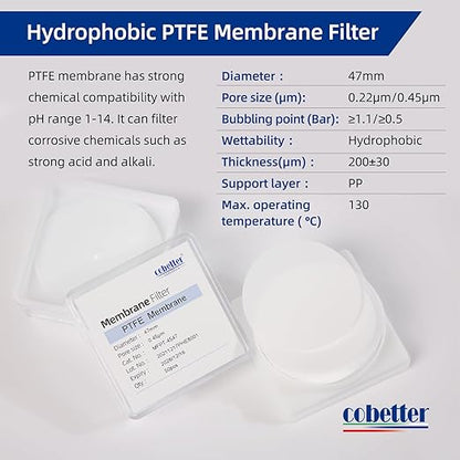 100 Pieces/Pack PTFE Disc Membrane Filters Hydrophobic 47mm Diameter 0.22µm Pore Size