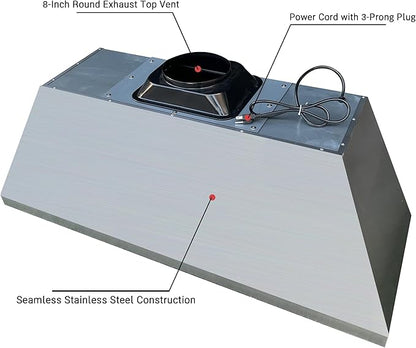 CT Copper Tailor Sloped Copper Vent Hood Island Mount,60'' W,36''H,1260 CFM Exhaust Fan,Stainless Steel Vent,LED Light,Dishwasher-Safe Baffle Filters,VH8TR1