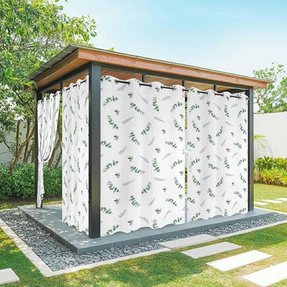 Leaf Outdoor Curtains for Patio Summer Jugal Leaves Pastoral Plant Waterproof Outside Curtains with Grommet Top Weatherproof Curtain for Cabana Pergola Gazebo, 2 Pack, 54" W x 95" L