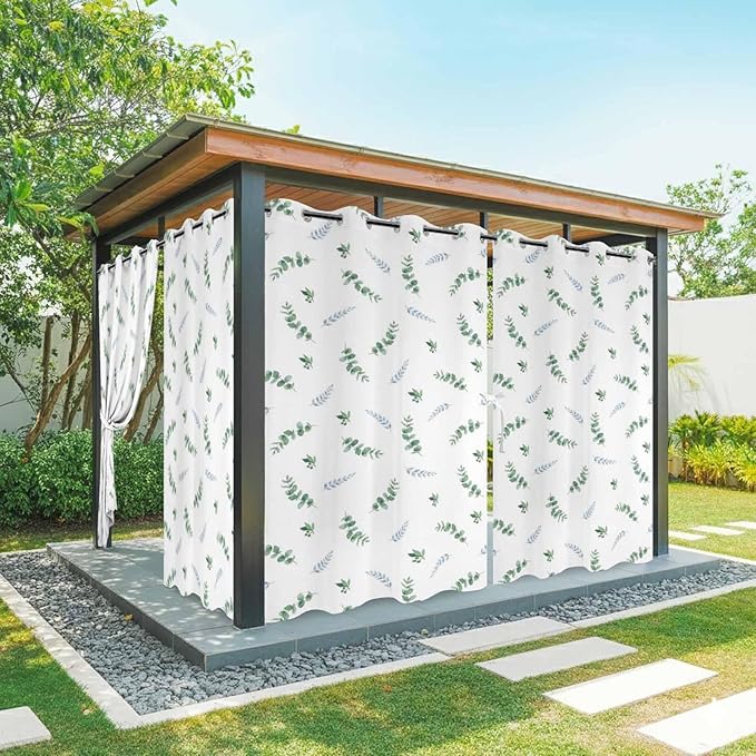 Leaf Outdoor Curtains for Patio Summer Jugal Leaves Pastoral Plant Waterproof Outside Curtains with Grommet Top Weatherproof Curtain for Cabana Pergola Gazebo, 1 Panel, 54" W x 95" L