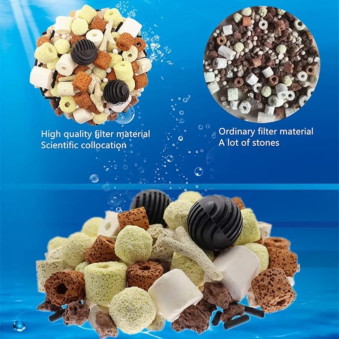 Aquarium Filter Media: 12-in-1 Bio Balls & Ceramic Rings Kit (1000g) for Fish Tank or Pond - Includes Zippered Mesh Bag