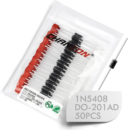 (Pack of 50 Pieces) Chanzon 1N5408 Rectifier Diode 3A 1000V DO-201AD (DO-27) Axial 5408 IN5408 3 Amp 1000 Volt Electronic Silicon Diodes
