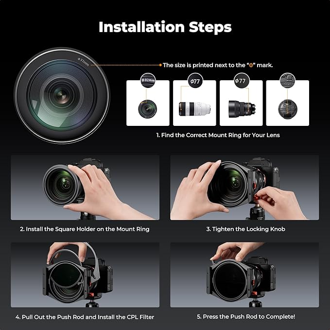 K&F CONCEPT X PRO Square Filters Holder System Kit (Filter Holder + 95mm Circular Polarizer + Square GND8 Filter + ND1000 + 4 Filter Adapter Rings) for Camera Lens