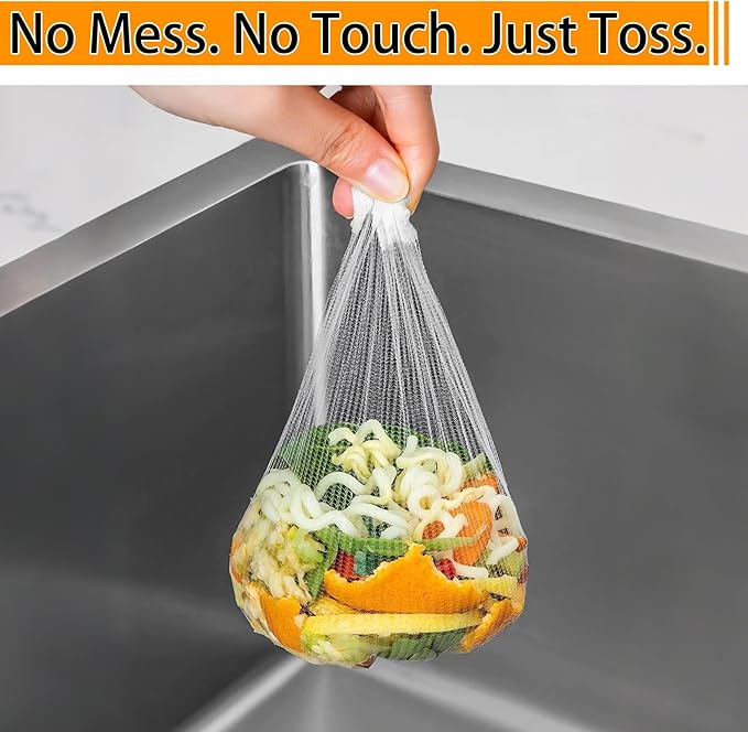 400 Pack Disposable Sink Strainer Bags – Ultra-Fine Elastic Mesh Food Catcher for Kitchen Drains, Anti-Clog Filter Nets for Leftovers, Hair & Debris, Universal Fit for Sink Strainers