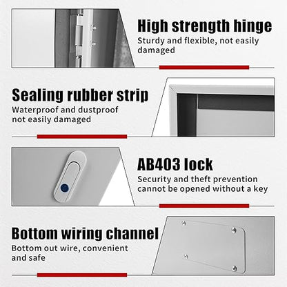 Electrical Box 24 x 16 x 10 Inch Indoor Outdoor Electrical Enclosure Box Steel Junction Box Wall Mounted Universal Electrical Project Box with Safety Locks and Mounting Plates