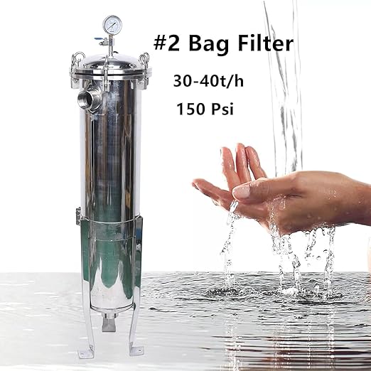 304 Stainless Steel Filter Bag Housing 150PSI Multi-Purpose Bag Filtering Equipment 2" NPT in/Out #2 Bag with Mesh Heavy Duty Industrial Fluid Filter