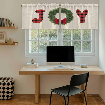 Red Green Christmas Kitchen Tier Curtains 36 Inch Long 2 Panel Set,Rod Pocket Half Window Curtains Over Sink,Farmhouse Xmas Botanical Winter Short Drapes for Bathroom Cafe 27.5"W x 36"L