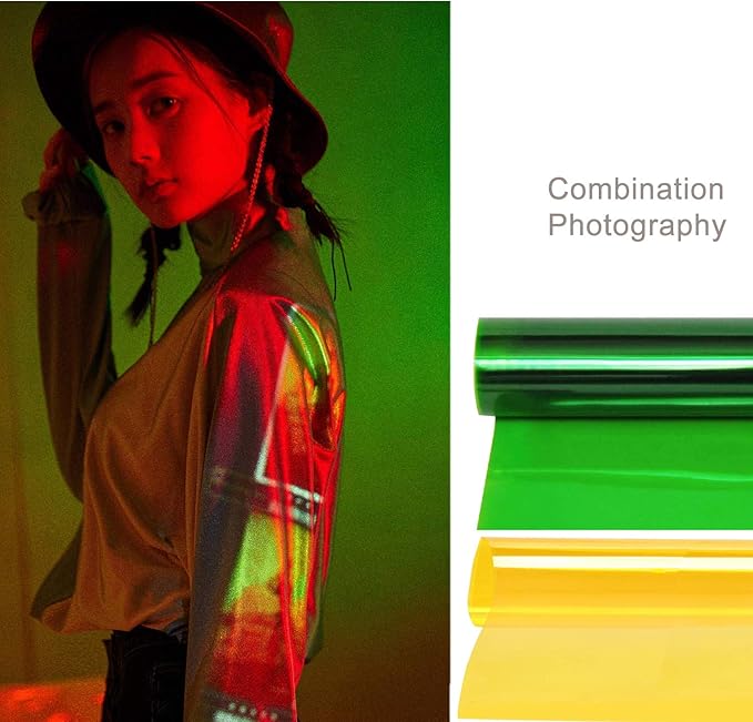 Meking 8 Pieces 16x20 inches Lighting Gels Photo Lights Gel Filters Transparent Color Correction Light Sheets for Photography Red Head Strobe Flashlight (Red&Green&Blue&Yellow)