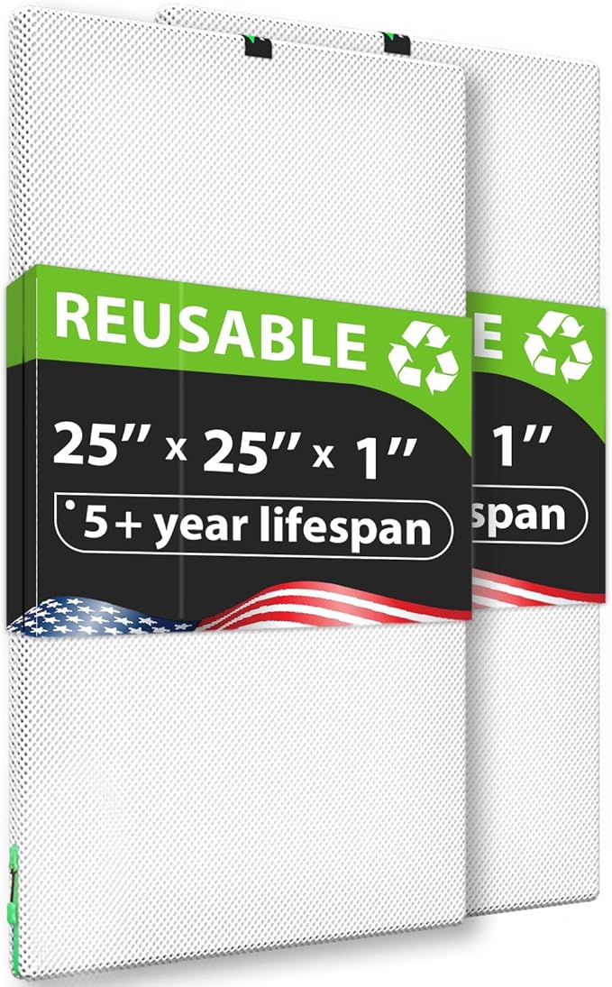 REair 25x25x1 Air filter Pro Kit, Washable and Reusable Air Filter 25x25x1 for AC HVAC Furnace, MERV 8 Air Filters Machine Washable & Dryer Friendly, AC Furnace Air Filter, Include 2 Filters&1 Frame