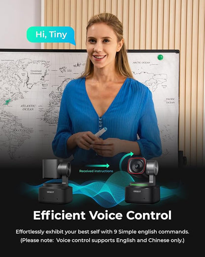 OBSBOT Tiny 2 Webcam 4K Voice Control PTZ, AI Tracking Multi-Mode & Auto Focus, Web Camera with 1/1.5" Sensor, Gesture Control, 60 FPS, HDR Light Correction, Webcam for PC, Streaming, Meeting, etc.