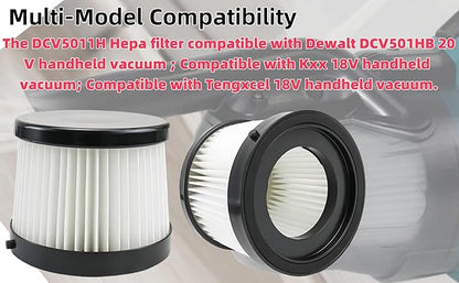 DCV501HB DCV5011H Replacement HEPA Filters. Compatible With DEWALT 20V Vacuum Cordless Handheld Vacuum Filter. Compared To Part DCV5011H DCV501HB Filter. Washable And Reusable Kits.4 Packs