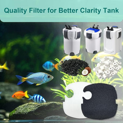 16-Set Aquarium Filter Replacement Media Compatible with SUNSUN Canister Filters HW-304B, 404B, 704B and 3000, Polar Aurora 525 GPH, Includes Activated Carbons, Ceramic Rings, Filter Pads