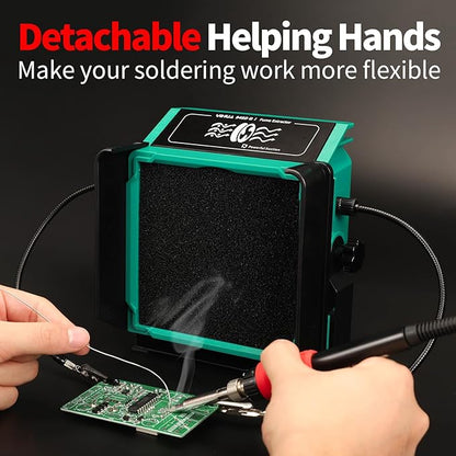 YIHUA 948DQ-I Solder Fume Extractor Fan Solder Smoke Absorber Remover Tiltable Angle with Flexible Helping Hands 8 Extra Fan Filters for Soldering Wood Burning and more