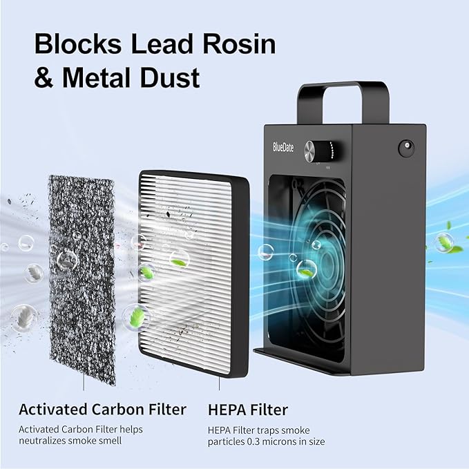 Solder Fume Extractor with HEPA and Carbon Filter - Portable Smoke Absorber for DIY Soldering, Engraving, Jewelry Making，with 2 Magnetic Helping Hands