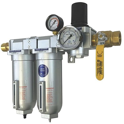 1" NPT Industrial (3-Stage) Moisture Removing Particulate Filter Water Separator and Oil, Moisture Vapor Removing Coalescing Filter and Air Pressure Regulator