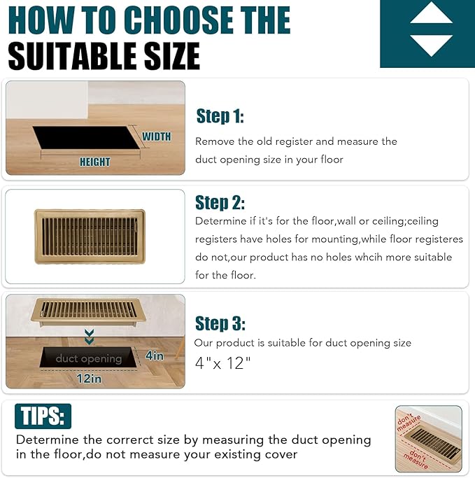 VOISEN Floor Register 4x12, 2 Pack Floor Vent Covers, Steel Adjustable Air Supply Grille Register Vent Cover Grill for Sidewall and Floor, Vent Covers for Home Floor,Brown