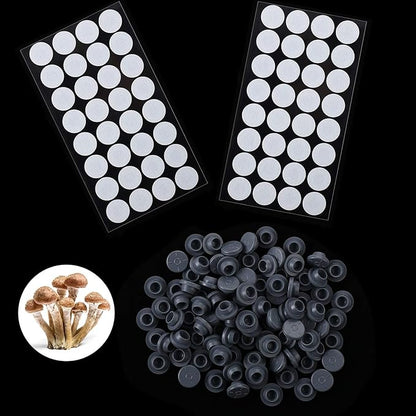 Zonon 64 Pcs Synthetic Filter Paper Stickers 0. 3 Um Filter Disc Mushroom and 100 Pieces Pressure Resistance Vial Rubber Stopper Injection Ports for Mushroom Cultivation(13.2mm Diameter)