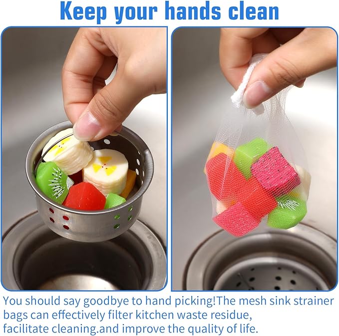 300 PCs Disposable Mesh Sink Strainer Bags, Kitchen Strainer Mesh Bag Non-Clog Sink Drain Strainers, Elastic Net Strainers Filter Bags Residue Filtering Bag for Food Waste Leftover Garbage