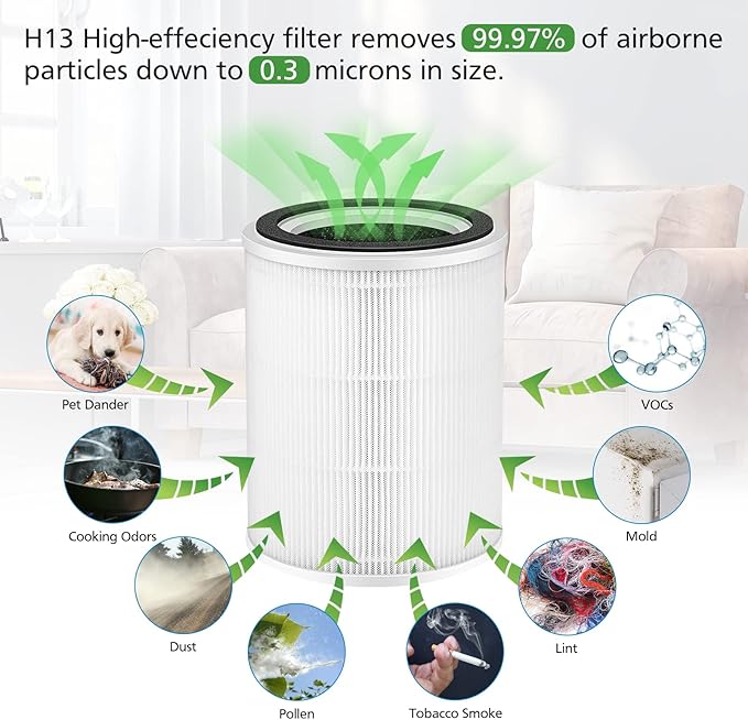 TPAP001 Replacement Filter, Only Compatible with TOPPIN TPAP001 Comfy Air C2 Air Purifi-er, 3-in-1 Efficient Filtration for TOPPIN TPAP001 Filter, TPFF001【Not Fit TPAP002 TPAP004 TPAP005 】
