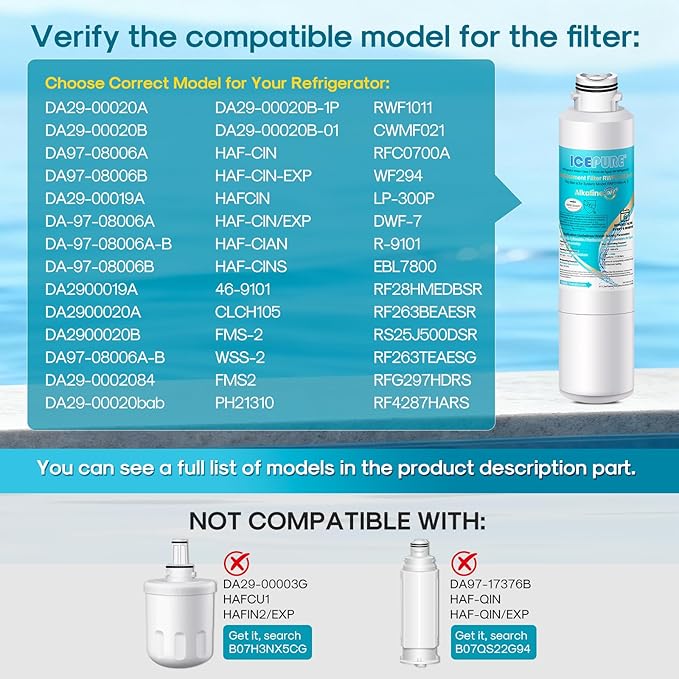 ICEPURE Alkaline DA29-00020B Refrigerator Water Filter Replacement for Samsung HAF-CIN/EXP HAF-CIN, DA29-00020A/B, DA29-00020B-1, 46-9101, RF28HMEDBSR, RF263BEAESR, HDX FMS-2, Enhances PH, 4Pack