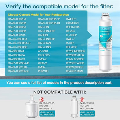 ICEPURE Alkaline DA29-00020B Refrigerator Water Filter Replacement for Samsung HAF-CIN/EXP HAF-CIN, DA29-00020A/B, DA29-00020B-1, 46-9101, RF28HMEDBSR, RF263BEAESR, HDX FMS-2, Enhances PH, 4Pack