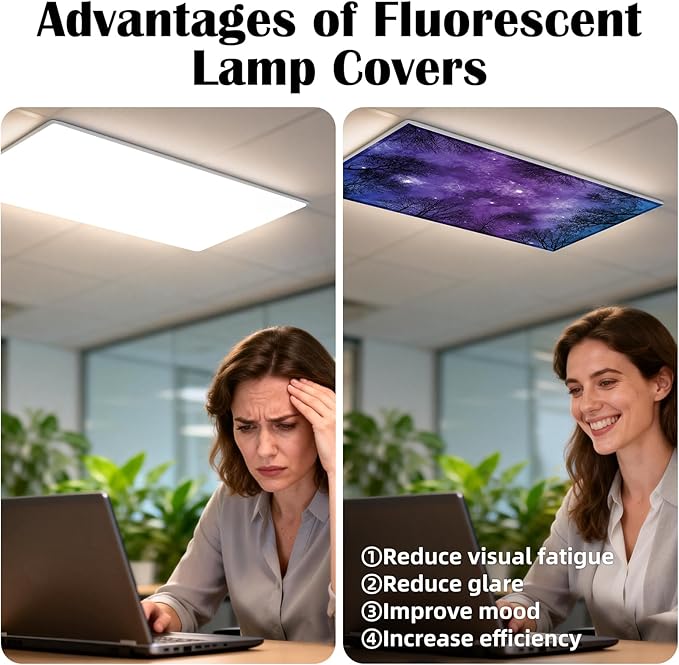 4 Pcs Fluorescent Light Covers - Classroom, Office 4 x 2 Feet Flame Retardant Magnetic Covers for Ceiling Lights Filters (Forests & Starry Sky)