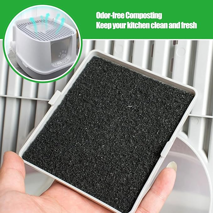Eagles Square Compost Bin Filters, 10PCS, 4.7" x 4.7" x 0.4" Charcoal Filters for Kitchen Compost Bin Pail, Square Activated Carbon Filter Bio Bucket Filter Universal Size