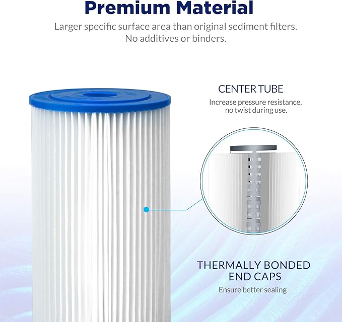 Membrane Solutions 50 Micron Pleated Water Filter Home 10"x4.5" Whole House Heavy Duty Sediment Replacement Cartridge Compatible with ECP10-1,ECP20-BB,R50-BBSA,FXHSC,CB1-SED10-BB (16 Pack)