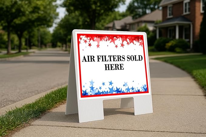 Air Filters Sold Here 4Th Of July American Flag Usa Patriotic Red Blue Stars A-Frame Double Sided 23x23 in. Yard Road Sign