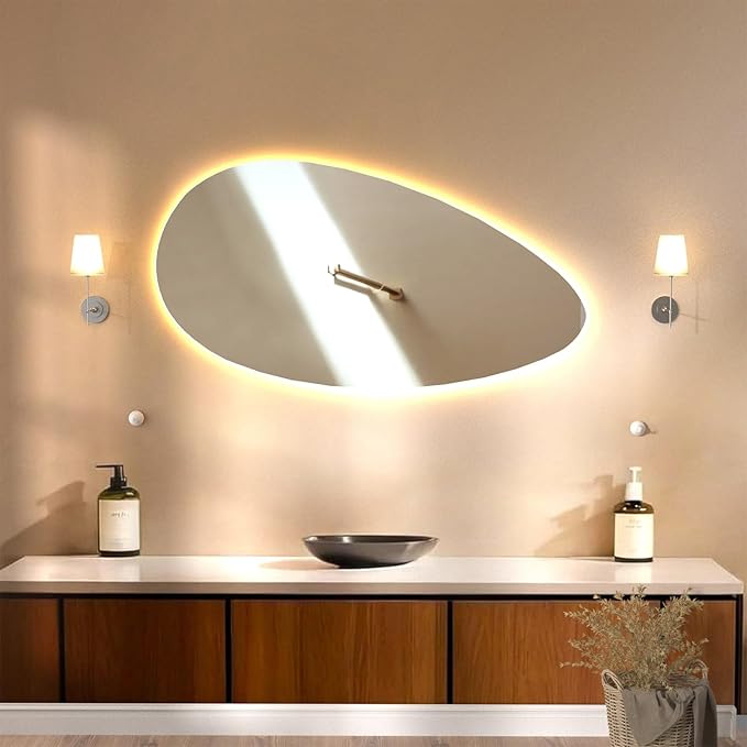 500 X800 mm Illuminated Backlit LED Bathroom Mirror, Wall Mounted Multifunction Bathroom Vanity Mirror with Lights and Demister Pad, Energy-Saving Illuminated Smart Mirror