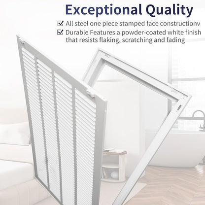 16"W x 25"H [Duct Opening Size] Steel Return Air Filter Grille - Removable Face/Door for 1 inch Filters -HVAC Vent Cover Grill - White [Outer Dimensions: 18 5/8"W X 27 5/8"H]
