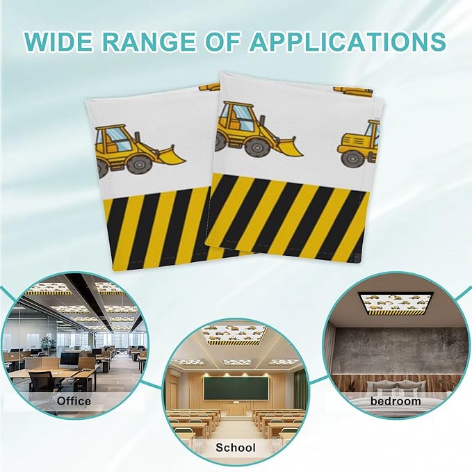 6 Pcs Fluorescent Light Covers for Ceiling Lights Construction Vehicle Excavators Bulldozers Forklifts Yellow Black Decorative Magnets Light Filters for Office Home Classroom Must Haves 4’ x 2’