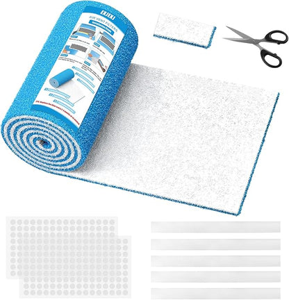 Air Vent Filters Roll, 120" x 12" Cut to Fit Air Filter Material (50+ Filters), MERV 8 Triple Vent Filter for Home Floor, HVAC Furnace Vents, Ceiling, with Adhesive Hook Tape and Installation Tape