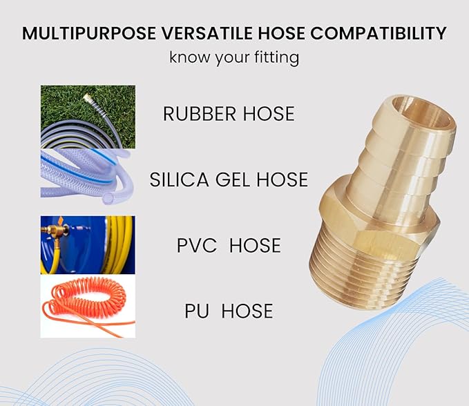 2pcs Brass Hose Barb Fitting, 3/4" Barb x 3/4" NPT Male, Adapter – Correct Thread for 1" OD, Brass Barbed Air Hose Repair Connector