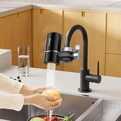 Vortopt Faucet Filter,NSF Certified,400 Gallon High Efficiency Water Purification System,Fast 99% Chlorine,Odor Removal with 1 Water Filter（T1-Black）