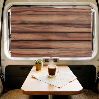 Western Barn Door Magnetic Double Layer Car Window Shades,Side Window Curtains for Blackout/Breathable Mesh View,Country Farmhouses Wooden Grain Brown Heat Protection Privacy Sun Shades 26x20in 2pcs