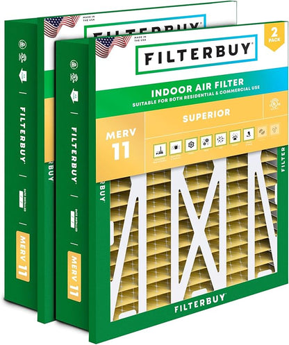 Filterbuy 20x25x5 Air Filter MERV 11 Superior Pet & Allergy Defense (2-Pack), Electrostatic Pleated HVAC AC Furnace Filters Replacement for Honeywell Return Grille (Actual Size: 18.38 x 23.38 x 3.69)