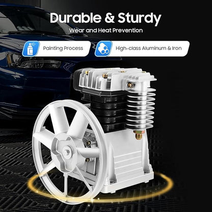 Air Compressor Pump Head, 3hp Air Compressor Pump-Head, 2200w Portable 66Gal/Min 10.24in Pulley Outer Diameter Aluminum Painting Transfer Pumps W/Air Filter Muffler, Extended Cylinder